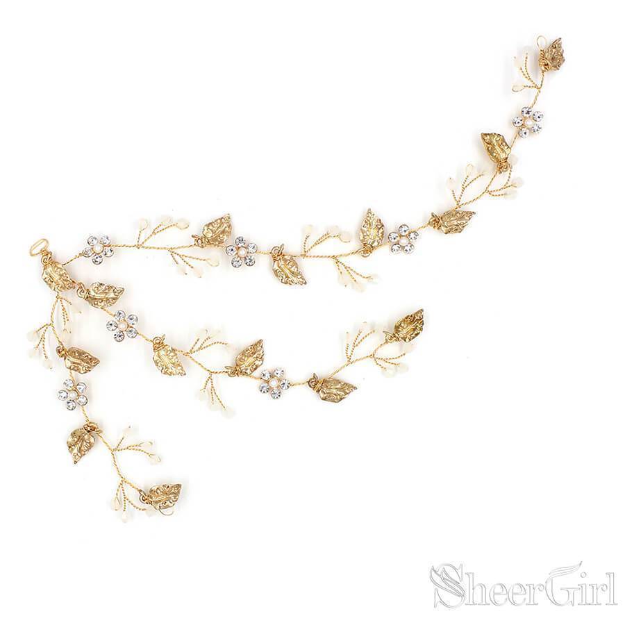 Gold Leaves Crystal Petals Bridal Headband ACC1106-SheerGirl