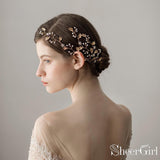 Gold Leaves Crystal Petals Bridal Headband ACC1106-SheerGirl