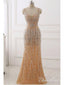 Gold Mermaid Beaded Prom Dresses Long Appliqed 20's Gatsby Themed Party Dresses ARD1026