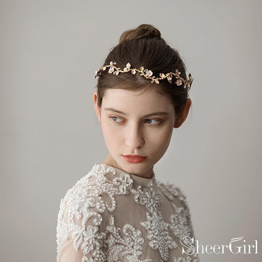 Gold Petals and Leaves Bridal Headbands ACC1096-SheerGirl