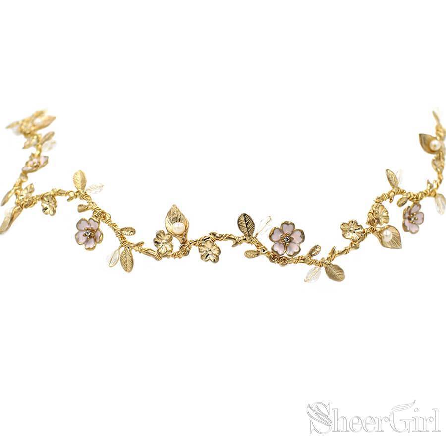 Gold Petals and Leaves Bridal Headbands ACC1096-SheerGirl