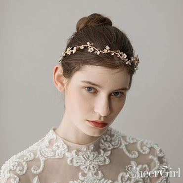 Gold Petals and Leaves Bridal Headbands ACC1096-SheerGirl