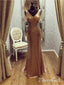 Gold Sequins Long Formal Dress V Neck Sheath Cheap Prom Dresses APD3287