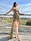 Gold Sparkly Short Prom Dress Single Sleeve Sequins Homecoming Dress ARD2888