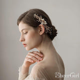Gold Sprig Bridal Comb with Crystals and Pearls ACC1108-SheerGirl