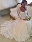 Nádherné svatební šaty s dlouhým rukávem slonovinové krajky Sexy svatební šaty s úzkým pasem a krkem AWD1620 