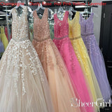Gray Lace Applique Prom Dress Beaded V-neck Formal Dresses ARD2405-SheerGirl