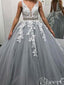Gray Lace Applique Prom Dress Beaded V-neck Formal Dresses ARD2405