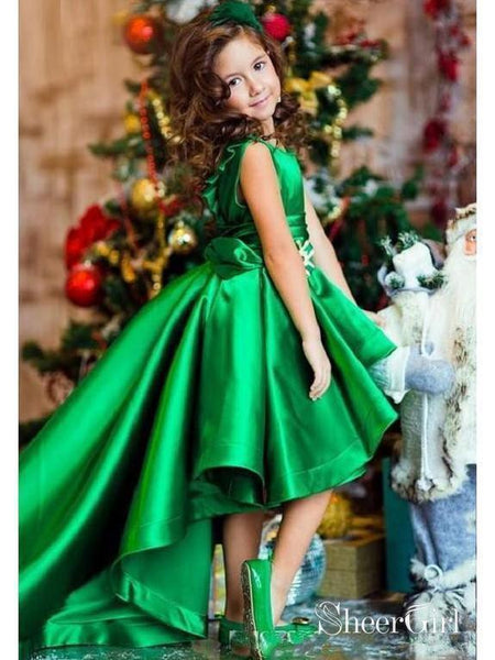 Green Party Dresses For Kids High Low Cheap Flower Girl Dress – SheerGirl