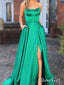 Vestidos de fiesta verdes con bolsillo, vestidos largos de noche formales con abertura sin espalda APD3277 