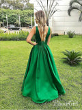 Green Sexy V Neck Long Prom Dress Backless Formal Dress ARD1421-SheerGirl