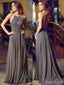Grey Beaded Long Prom Dresses Floor Length Formal Dresses ARD2309