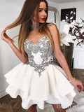 Grey Lace Applique Homecoming Dresses Ivory Mini Homecoming Dress ARD1720-SheerGirl
