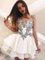 Grey Lace Applique Homecoming Dresses Ivory Mini Homecoming Dress ARD1720