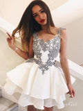 Grey Lace Applique Homecoming Dresses Ivory Mini Homecoming Dress ARD1720-SheerGirl