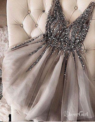 grey tight prom dress Grey A Line Tulle Sweetheart Prom Dresses With Lace PL553
