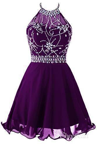 Halter Beaded Bodice Black Chiffon Homecoming Dresses,Short Prom Gowns,apd2554-SheerGirl