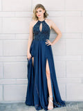 Halter Beaded Long Prom Dresses with Slit Elegant Formal Dress ARD2061-SheerGirl