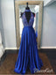 Halter Deep V-neck Beaded Prom Dresses with Slit Royal Blue Formal Dress APD3355