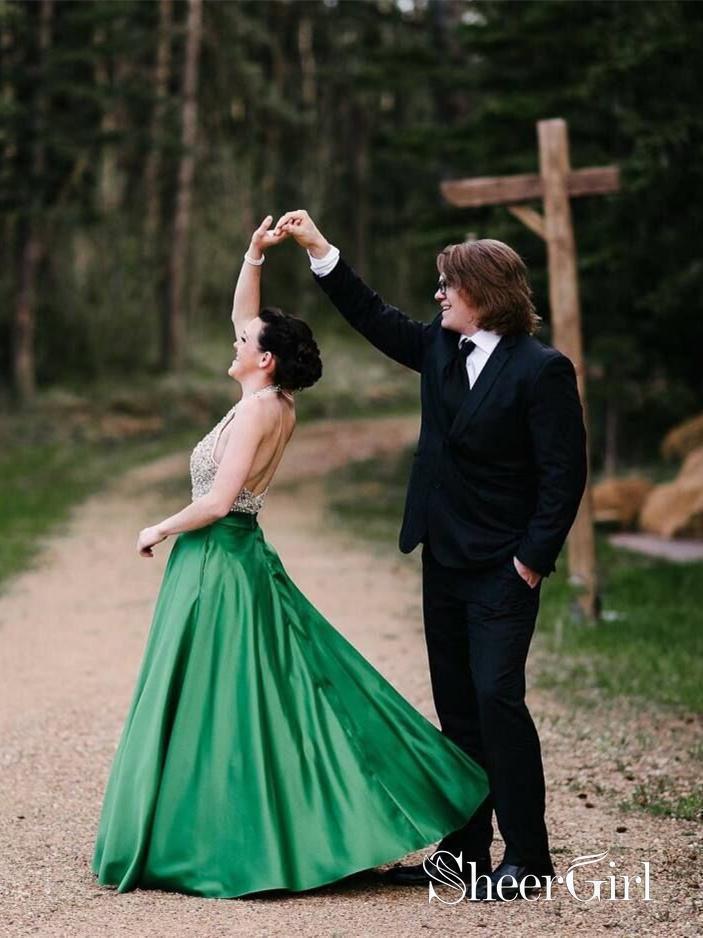 Halter Emerald Green Beaded Prom Dresses Backless Satin Long Prom Dress ARD3172 Halter Emerald Green Beaded Prom Dresses Backless Satin Long Prom Dress ARD3172