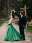 Halter Emerald Green Beaded Prom Dresses Backless Satin Long Prom Dress ARD3172