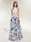 Halter Floral Printed Long Beaded Two Piece Formal Dress Open Back Prom Dresses APD3242