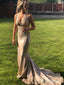 Halter Golden Lace Pageant Dress Sexy Mermaid Prom Dresses ARD2011