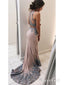 Halter Grey Lace Appliqued Jersey Mermaid Prom Dress with Sweep Train APD2349