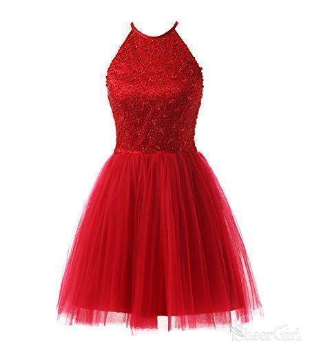 Halter High Neck Purple Homecoming Dresses with Beaded Bodice Tulle Skirt,apd1557-SheerGirl
