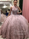 Halter Illusion Neckline Embroidery Quinceanera Dresses Sparkly Prom Dresses ARD2638-SheerGirl