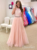 Halter Lace Appliqued Two Piece Prom Dresses,Long 2 Piece Party Formal Dresses APD3183-SheerGirl