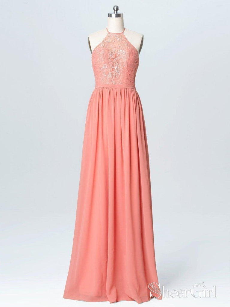 Halter Lace Long Chiffon Cheap Peach Bridesmaid Dresses APD3266 SheerGirl Halter Lace Long Chiffon Cheap Peach Bridesmaid Dresses APD3266 SheerGirl