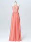 Halter Lace Long Chiffon Cheap Peach Bridesmaid Dresses APD3266