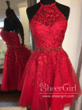 Halter Neck Appliqued Short Prom Dress Corset Back Homecoming Dress ARD2654-SheerGirl