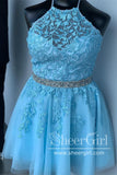 Halter Neck Appliqued Short Prom Dress Corset Back Homecoming Dress ARD2654-SheerGirl