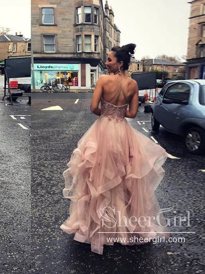 Halter Neck Backless Tiered Tulle Prom Gown Long Prom Dress ARD2731 –  SheerGirl