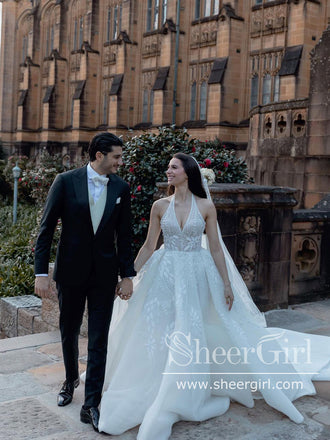 Halter Neck Beaded Luxury Wedding Dress Organza Ball Gown Wedding Gown AWD1939-SheerGirl