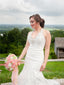 Vestido de novia con cola de barrido de sirena y cuello halter, vestidos de novia con cuentas y bordado de marfil AWD1690 