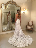 Halter Neck Mermaid Wedding Dress Backless Lace Wedding Gown with Sweet Train AWD1837-SheerGirl