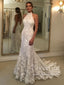Halter Neck Mermaid Wedding Dress Backless Lace Wedding Gown with Sweet Train AWD1837