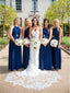 Halter Neck Midnight Blue Pleated Long Bridesmaid Dresses ARD1433