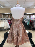 Halter Neck Open Back Shiny Rose Gold Sequin Homecoming Dresses ARD1701-SheerGirl