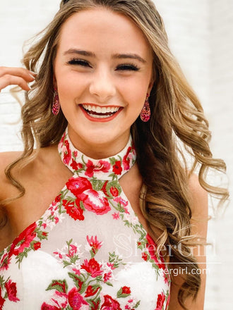 Halter Neckline Colorful Embroider High Low Two Pieces Prom Dress ARD2618-SheerGirl