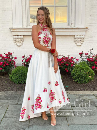 Halter Neckline Colorful Embroider High Low Two Pieces Prom Dress ARD2618-SheerGirl