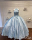 Halter Neckline Rhinestone and Crystal Beaded Quinceañera Dress Sky Blue Satin Ball Gown Prom Dress ARD2553