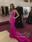 Halter Neckline Rhinestones Front Opening Party Dress Hot Pink Mermaid Long Prom Dress ARD2558