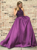 Halter Purple Long Prom Dresses Beaded Elegant Junior Prom Dress 2019 ARD2059-SheerGirl