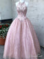 Vestidos de fiesta brillantes con cuello halter Vestido de quinceañera rosa con cuentas de diamantes de imitación ARD1964