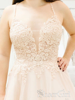 Hand Made Beaded Spaghetti Straps Illusion Plunging V Neckline Wedding Dress AWD1703-SheerGirl