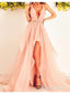 High Low Blush Pink Prom Dresses Deep V Neck Organza Beaded Prom Dress 2019 ard1776